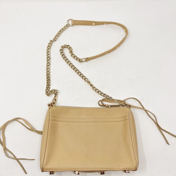 Rebecca Minkoff Nude Cream Mini Mac Crossbody Bag Chainlink Leather Zip Closure - Picture 2 of 16